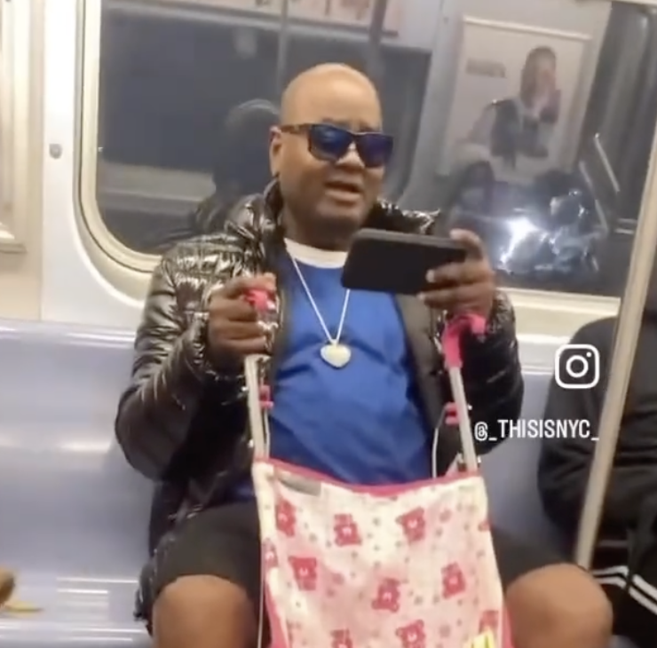 Man talking to imaginary baby on subway, conservatives saying it’s “trans-parent” identity