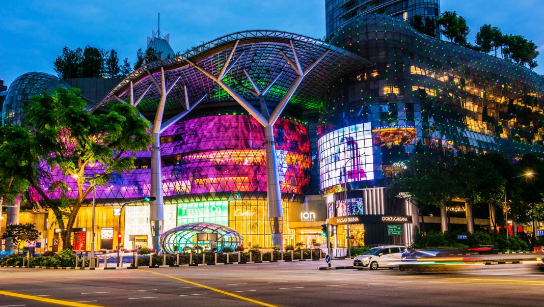 ION Orchard shopping mall in Singapore after sunset