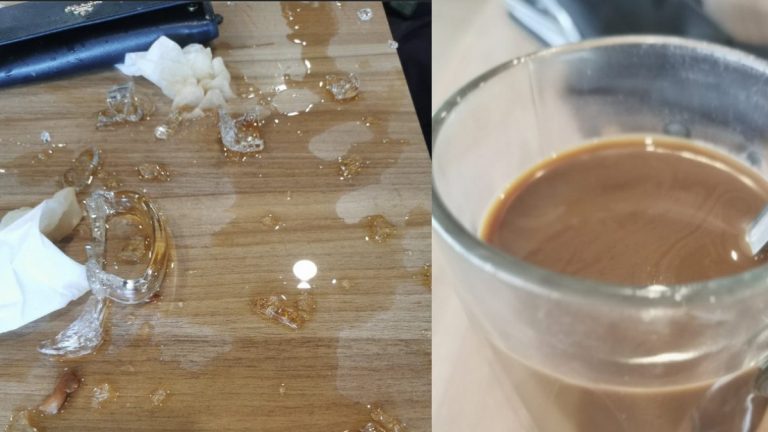 Diner urges stall owner “to take action before more faulty glasses explode” after their hot drink glass exploded, splattering hot liquid and glass