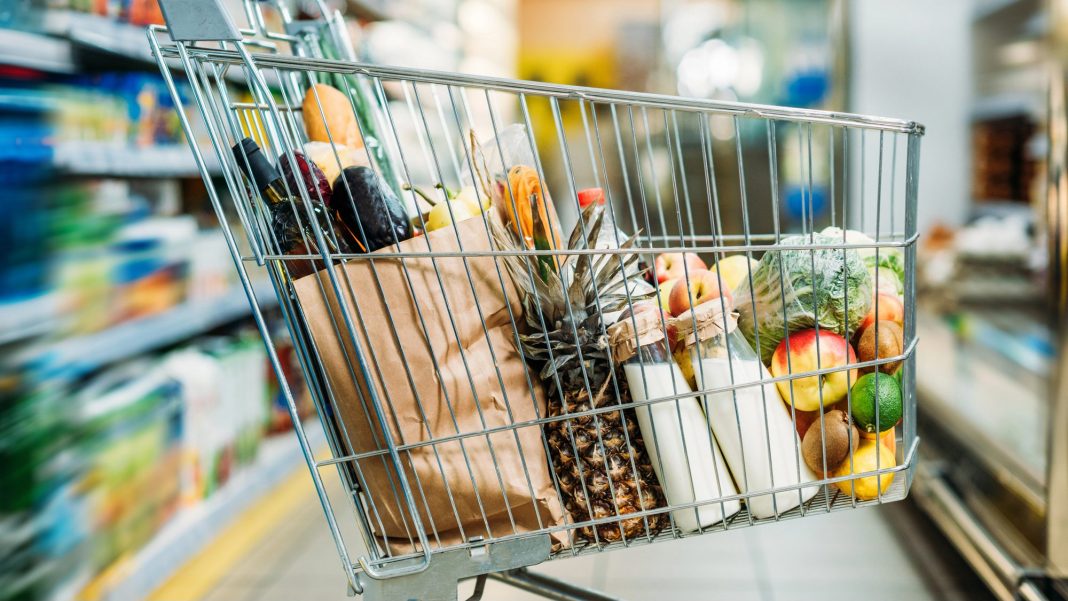 Grocery cart filled with items