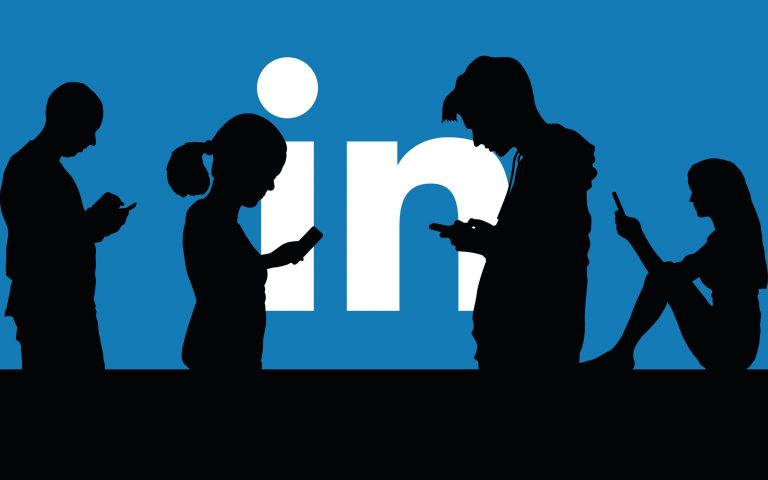 LinkedIn logo with shadows of people