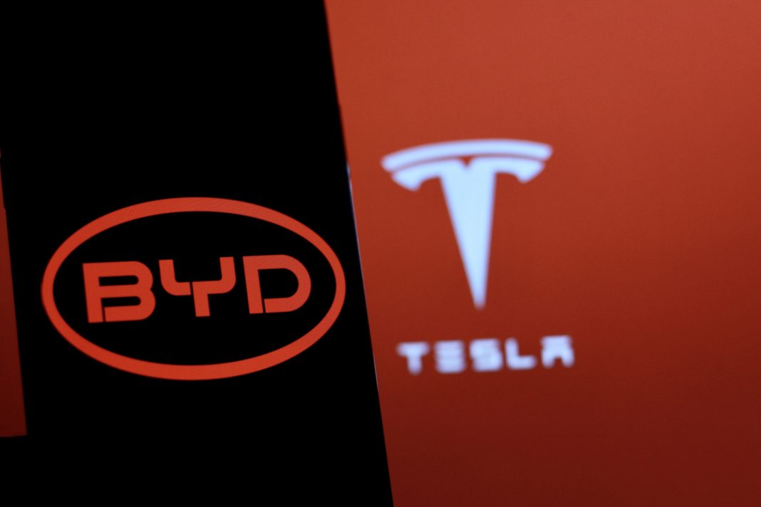 BYD, Tesla logos