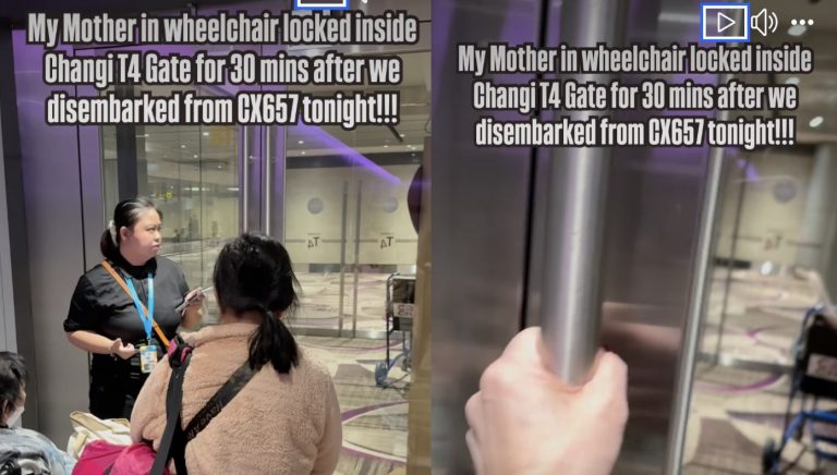 Family, including elderly mum in wheelchair, gets outraged after getting locked at Changi Airport T4 aerobridge for 30 mins